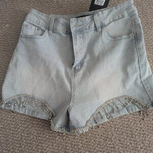 Denim Shorts with Rhinestone Fringe (Size 7, NWT)